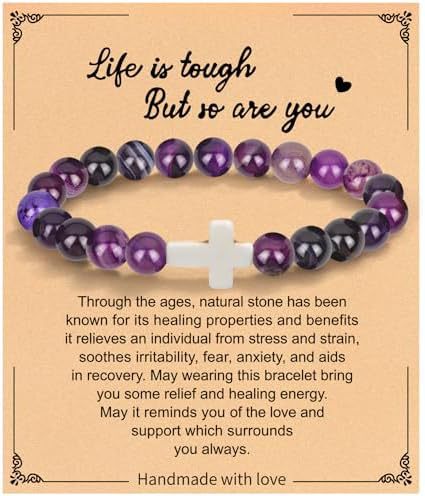 Minimalist Zebra Print Cross Natural Stone Beaded Bracelet Unisex