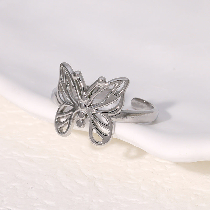 Anello Aperto Elegante a Forma di Farfalla per Donna in Acciaio Inossidabile con Placcatura in Oro 18K, Ipoallergenico e Resistente allo Sbiadimento