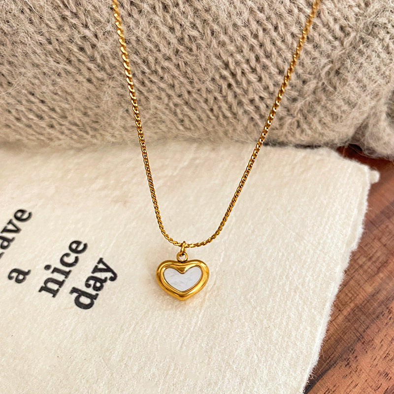 Layered Heart Micro-pave Shell Plated Titanium Steel Necklace for Unisex