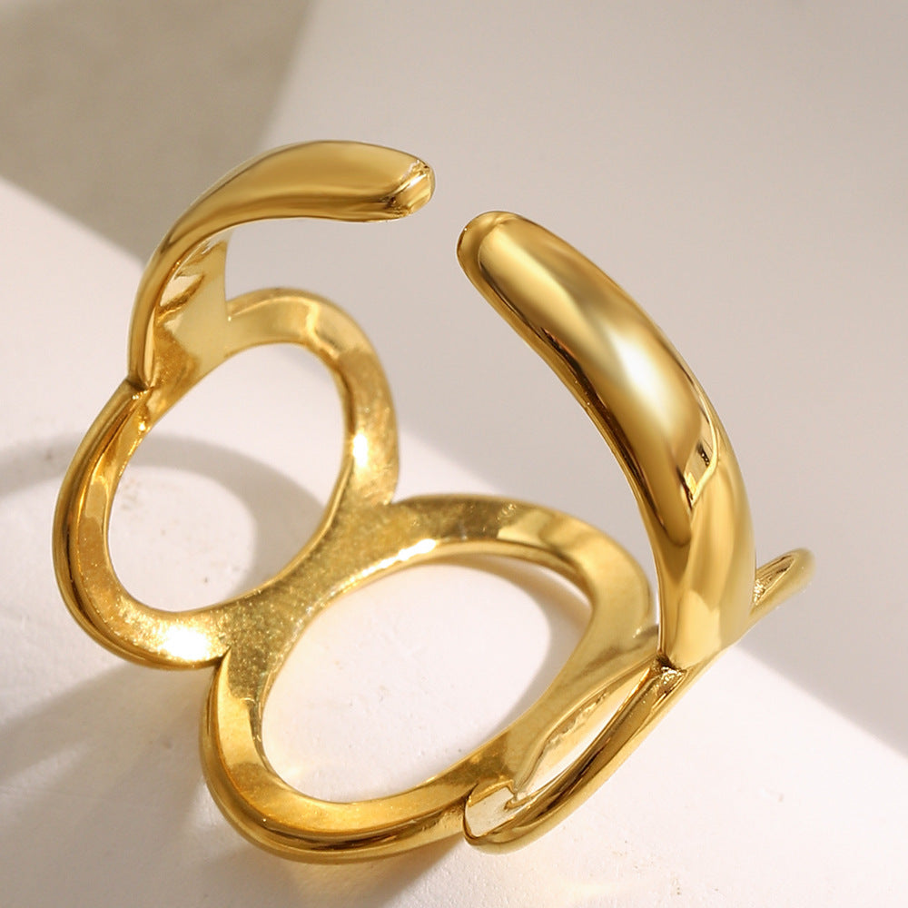 Minimalist Geometric Stainless Steel Ring with 18K Gold Plating for Women