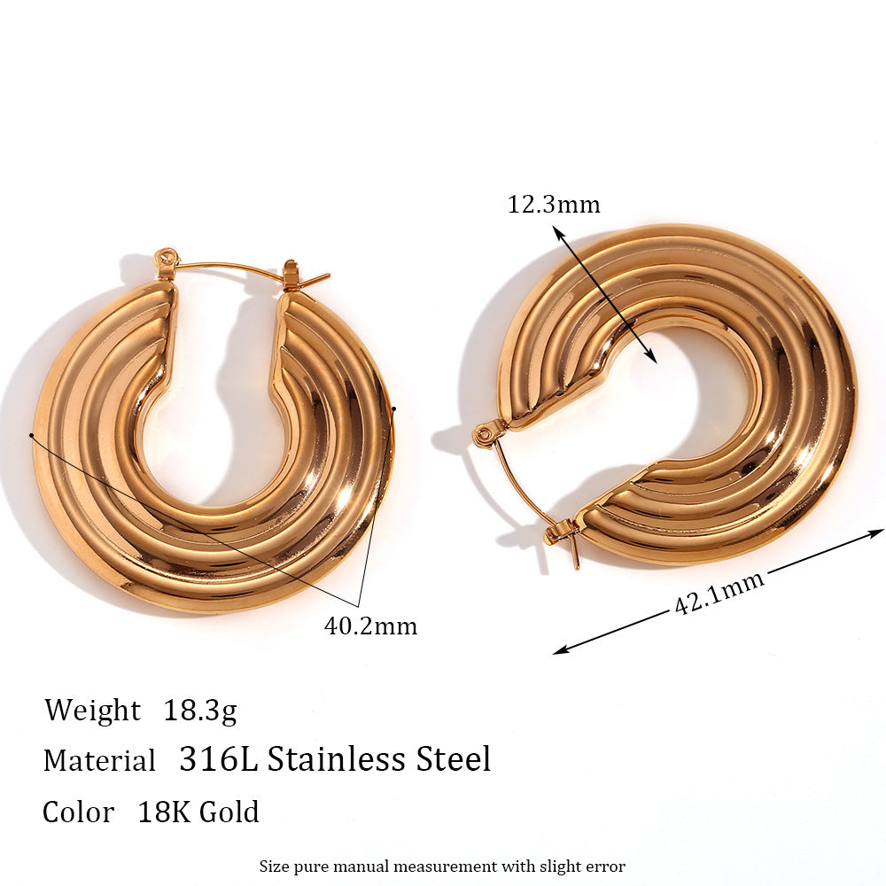 Orecchini a Cerchio Vuoti Geometrici Minimalisti in Acciaio Inossidabile da Donna con Placcatura in Oro 18K e Texture Circolare