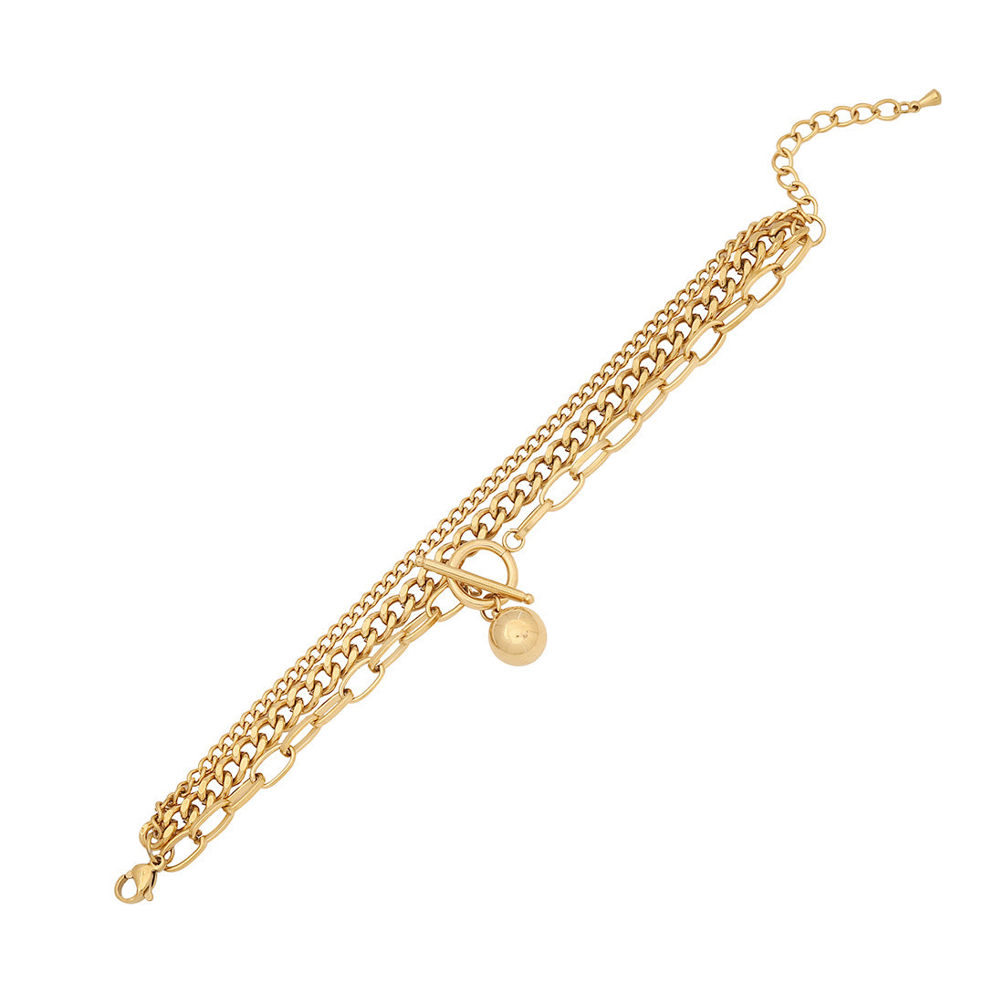 Edgy Geometric Anchor and Ship Wheel Pendant Stainless Steel Bracelet for Women with Plated Finish