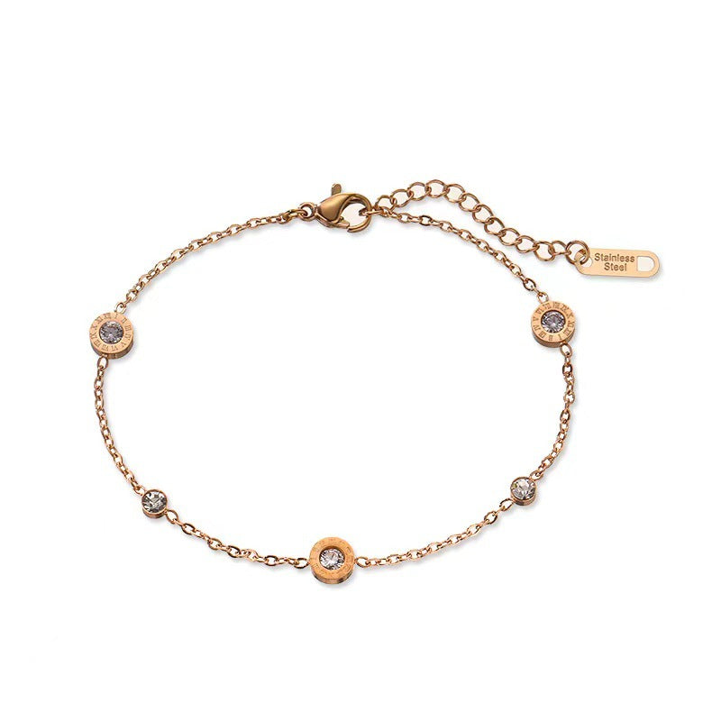 Minimalist Geometric Titanium Steel Bracelet with Zircon Accents for Women, Electroplated Fashion Accessory