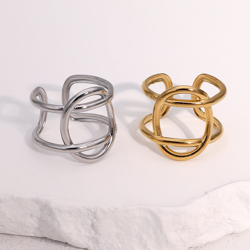 Minimalist Vintage 18K Gold Plated Geometric Open Ring Stainless Steel Jewelry for Women