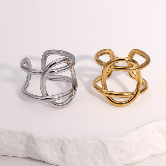 Minimalist Vintage 18K Gold Plated Geometric Open Ring Stainless Steel Jewelry for Women