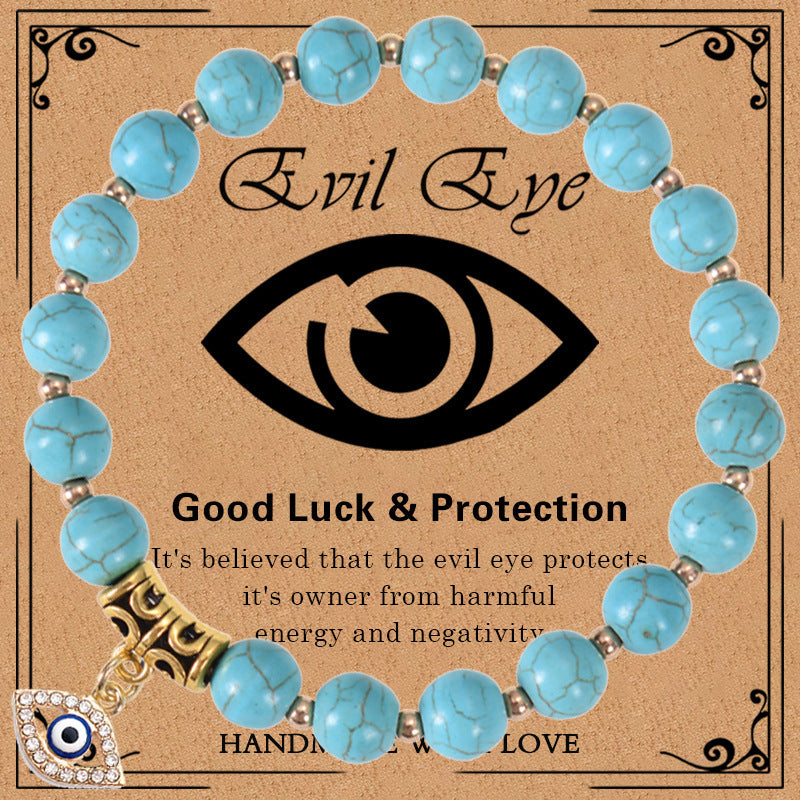 Minimalist Elegant 8mm Pink Zebra Stone Evil Eye Bracelet Unisex Fashion Jewelry Gift