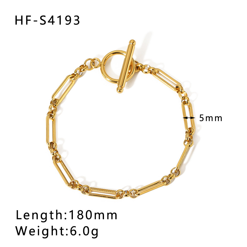Geometric Style Gold Plated Stainless Steel Double Layer Cuban Bracelet with Pearl and Shell Accents Beach Inspired Unisex Bracelet