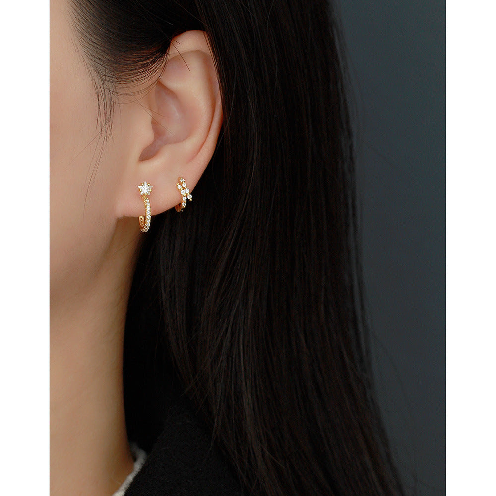 Orecchini da donna in argento sterling S925, geometrici, minimalisti, di lusso, con intarsio in strass
