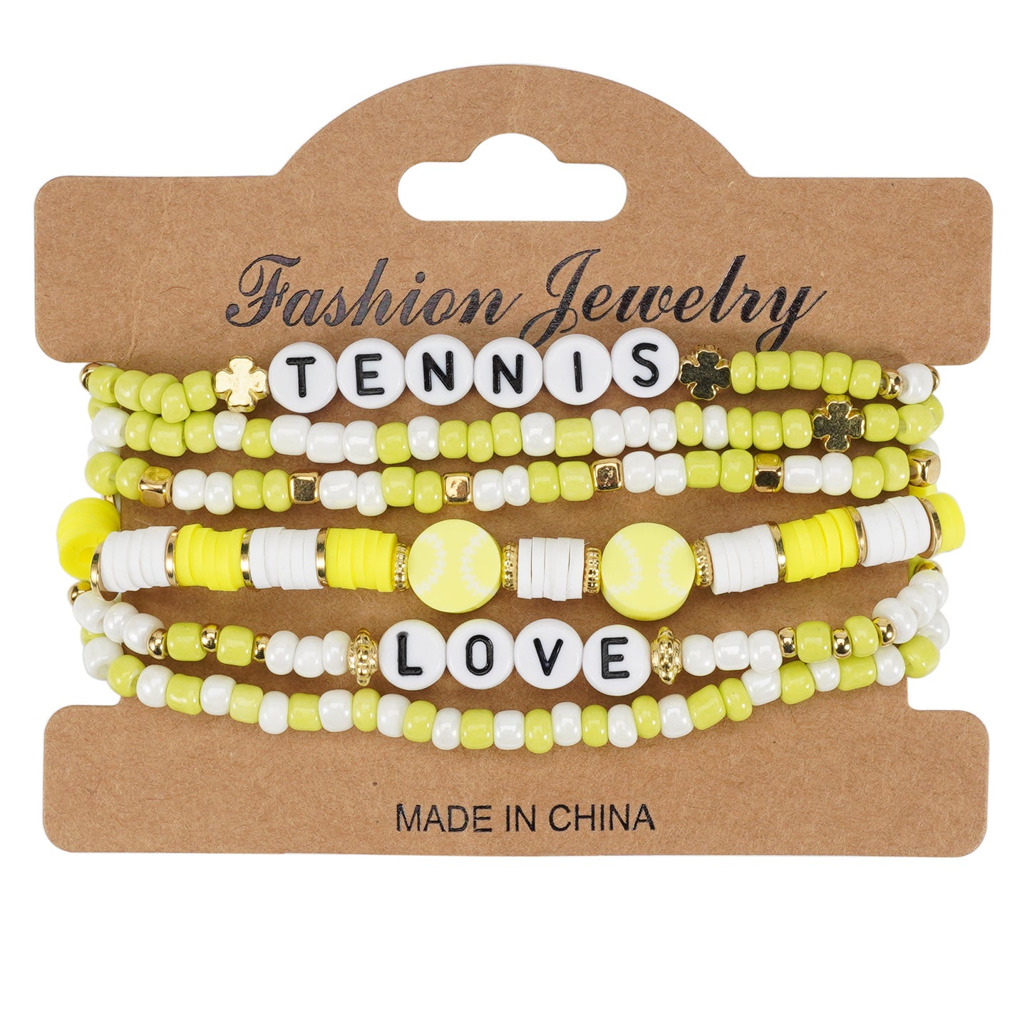 Bracciale elastico con perline, motivo palla sportiva, in vetro, rotondo, unisex