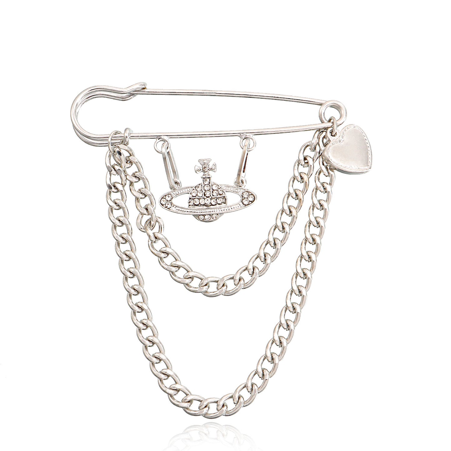Punk Style Geometric Heart and Cosmic Planet Pendant Brooch with Tassels for Women Alloy Plated Jewelry