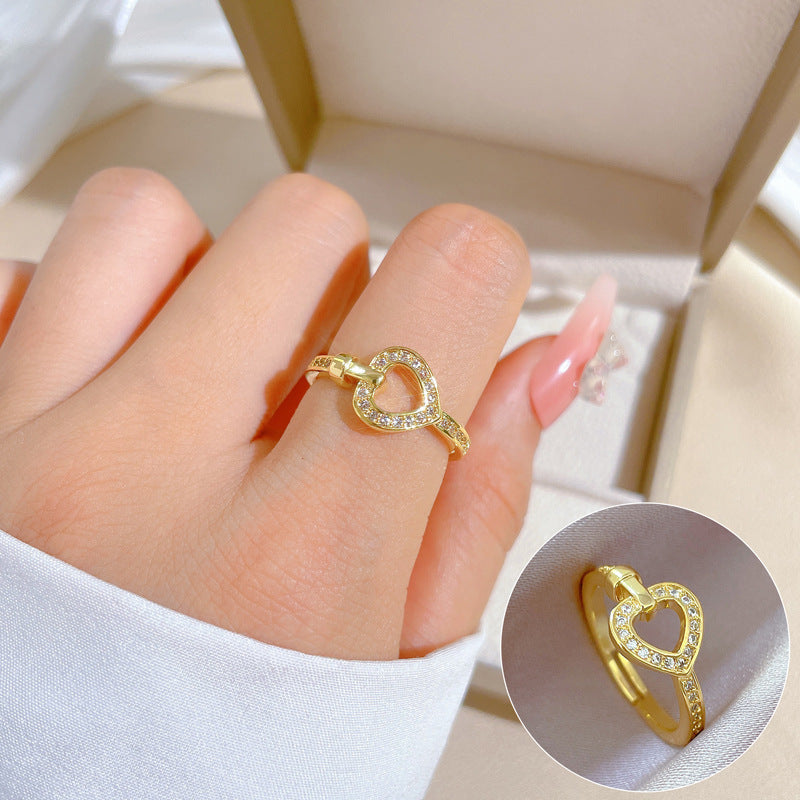 Minimalist Sweet Geometric Round Brass Plated Rhinestone Ring for Women and Men