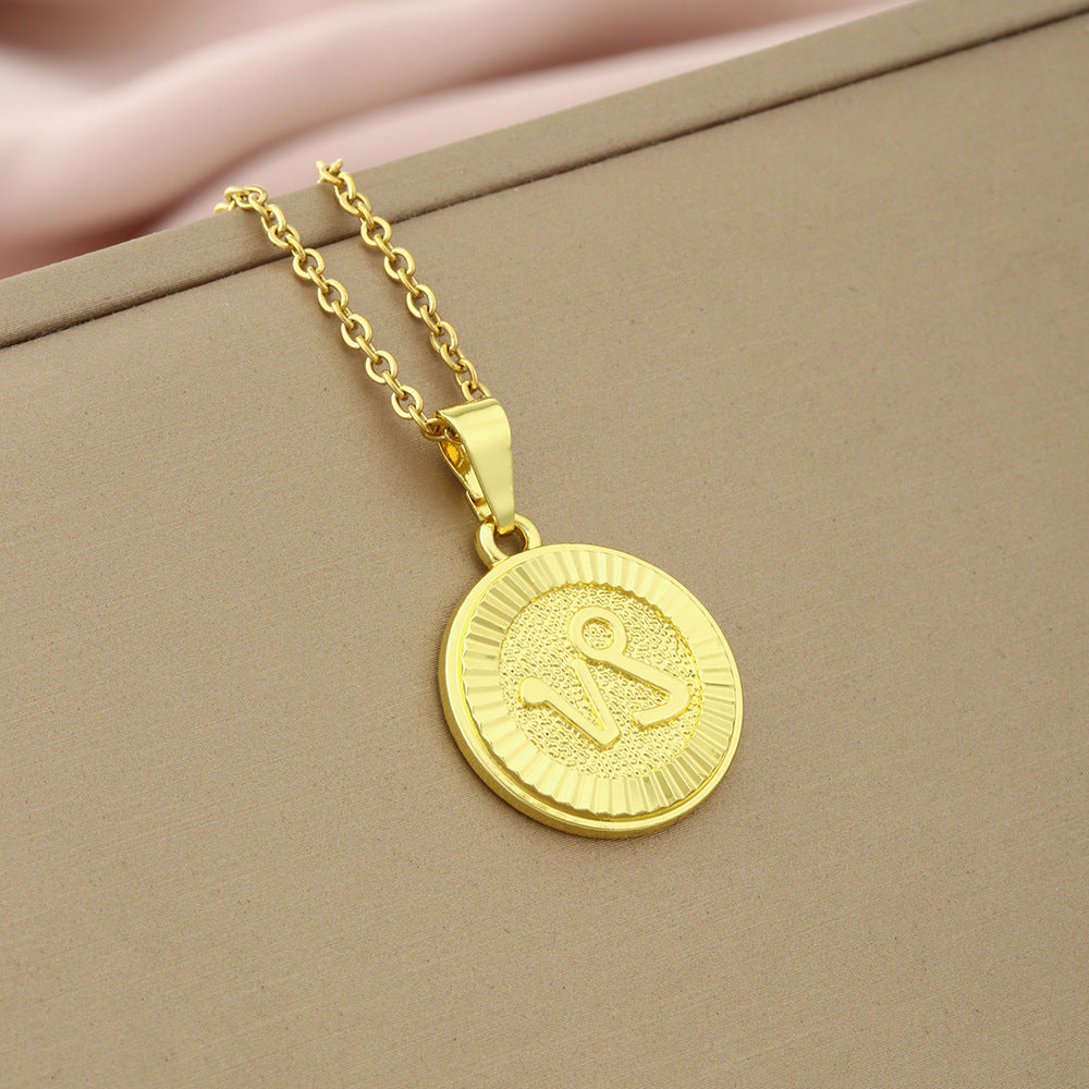 Collana Minimalista con Ciondolo Zodiacale in Acciaio Inox e Charm in Rame Placcato su Catena a O per Donna e Uomo