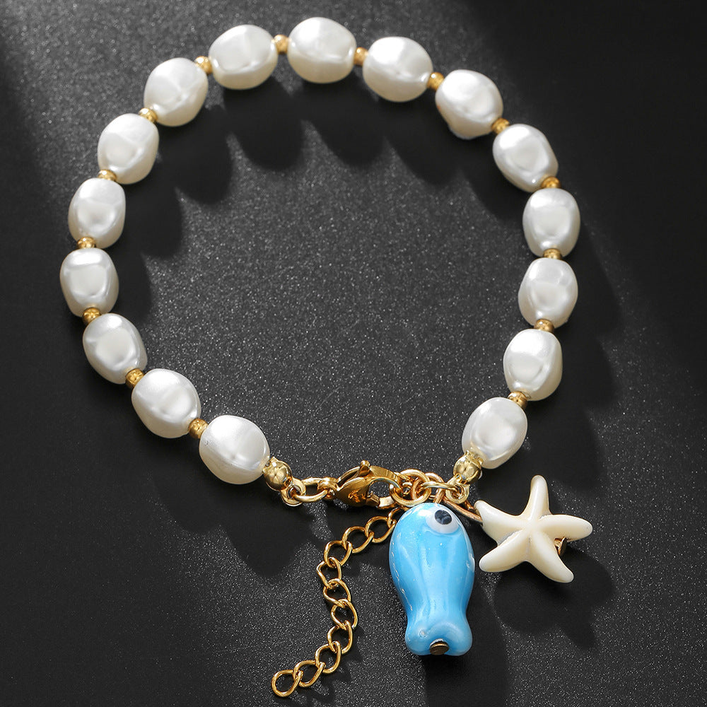 Sweet Geometric Turquoise Ceramic Imitation Pearl Bracelet for Unisex