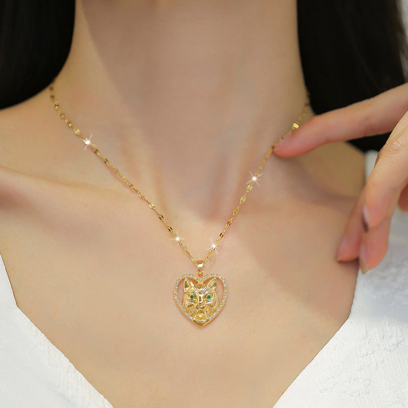Collana Minimalista a Cuore in Acciaio al Titanio con Pendente a Luna per Uomo e Donna, Delicata Catena con Strass
