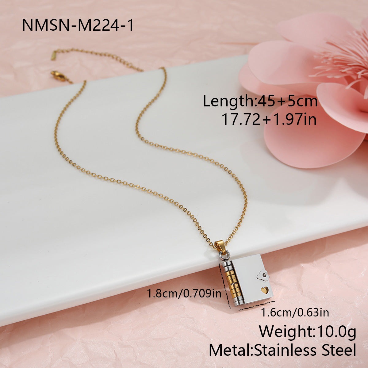 Elegante collana da donna in acciaio inossidabile placcato oro 18 carati con ciondolo a forma di busta a cuore fai da te