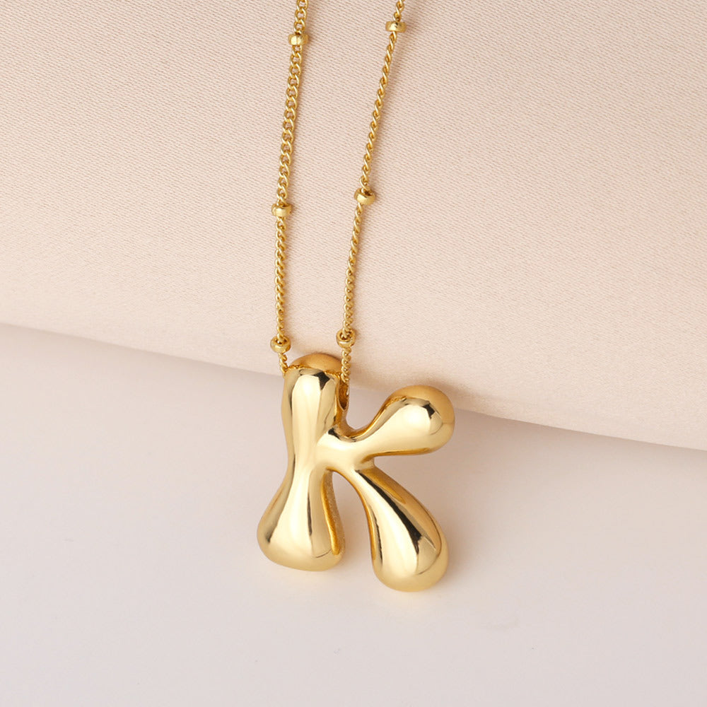 Minimalist Gold Plated Brass Letter Pendant Necklace Cable Chain Unisex Jewelry