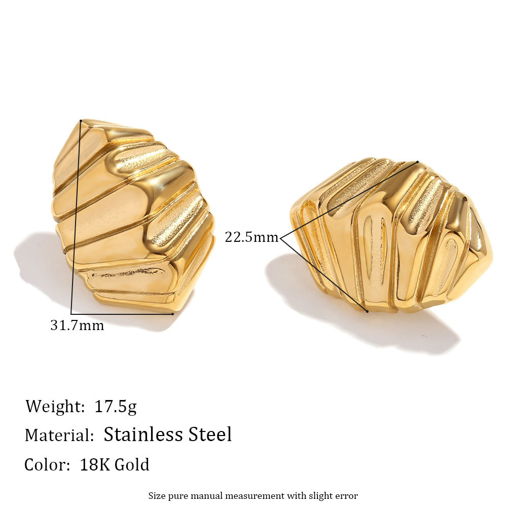 Fashionable OL Style Floral Petal Shaped Stainless Steel 18K Gold Plated Dangle Earrings with Cubic Zirconia and Enamel Finish