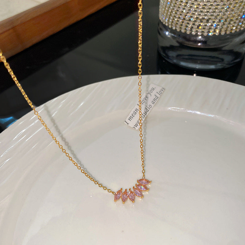 Minimalist Luxury Geometric Cubic Zirconia Inlay Plated Titanium Steel Wheat Ear Necklace