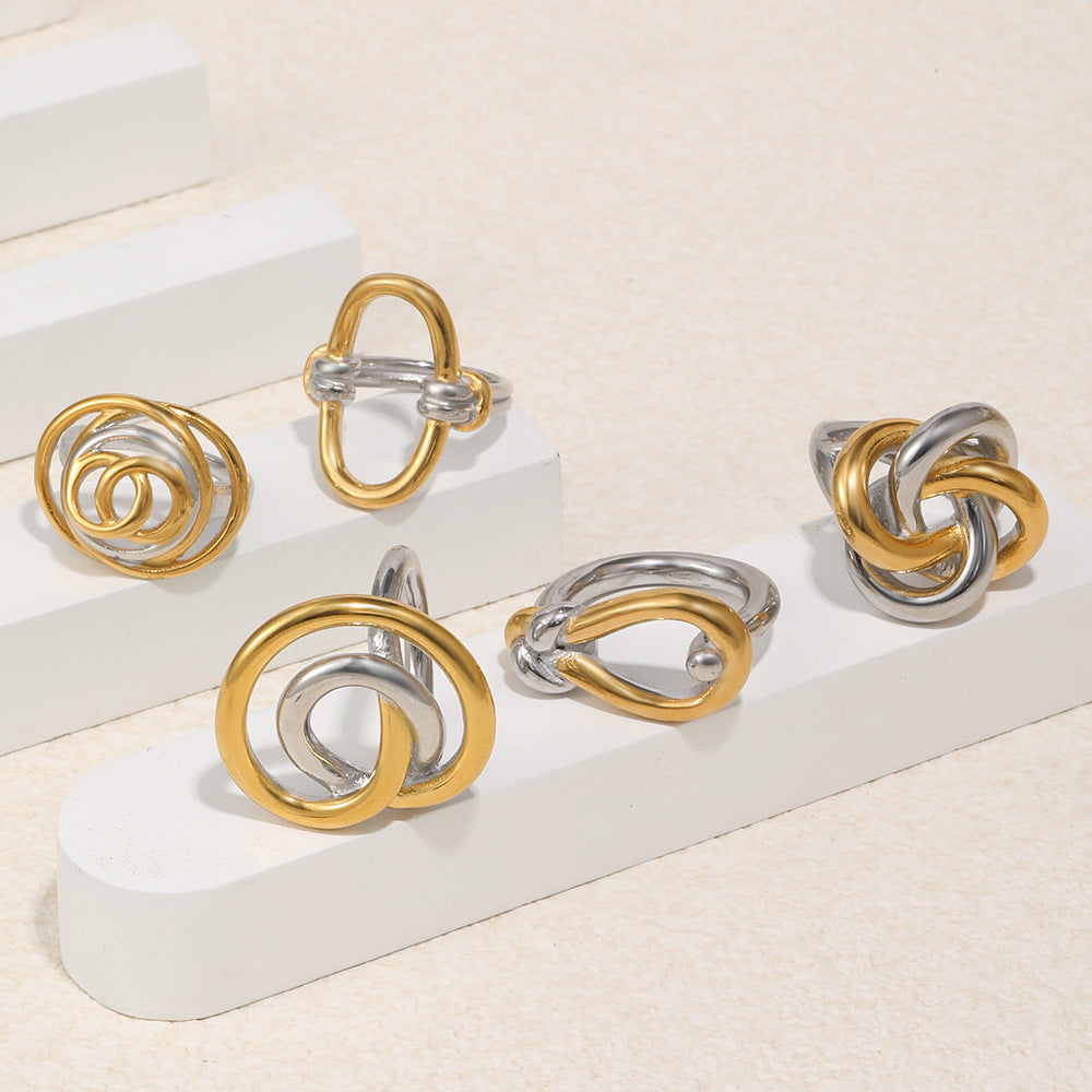 Minimalist Elegant Geometric Knot 18K Gold Plated Stainless Steel Ring for Women