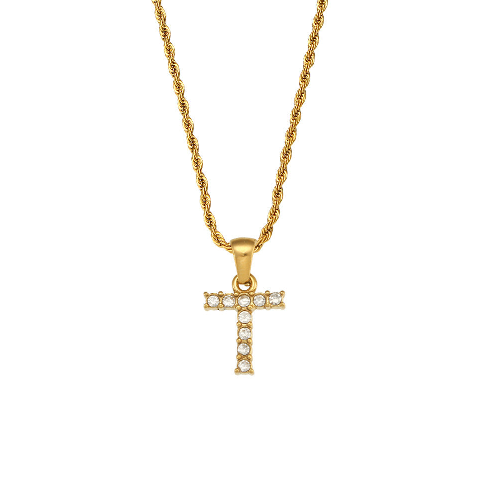 Collana da donna minimalista con pendente a lettera in stile Ins, catena in acciaio inossidabile e pendente in acciaio al titanio placcato