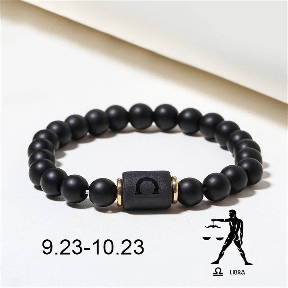 Matte Black Agate Geometric Beaded Bracelet for Men and Women