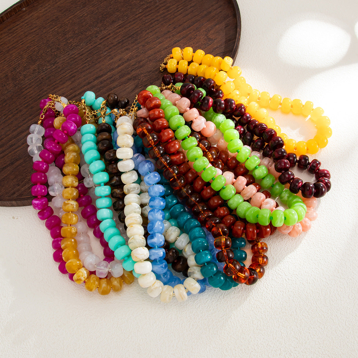 Sweet Geometric Gradient Resin Beaded Necklace Stainless Steel Chain Women's Jewelry