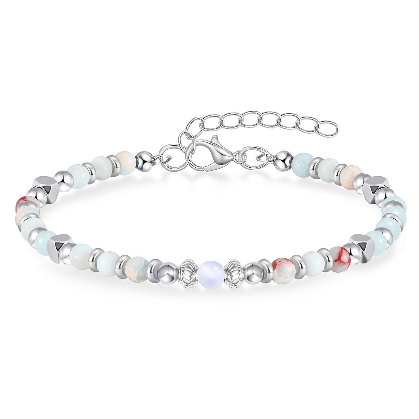 Natural Agate and Moonstone Square Bead Bracelet for Women