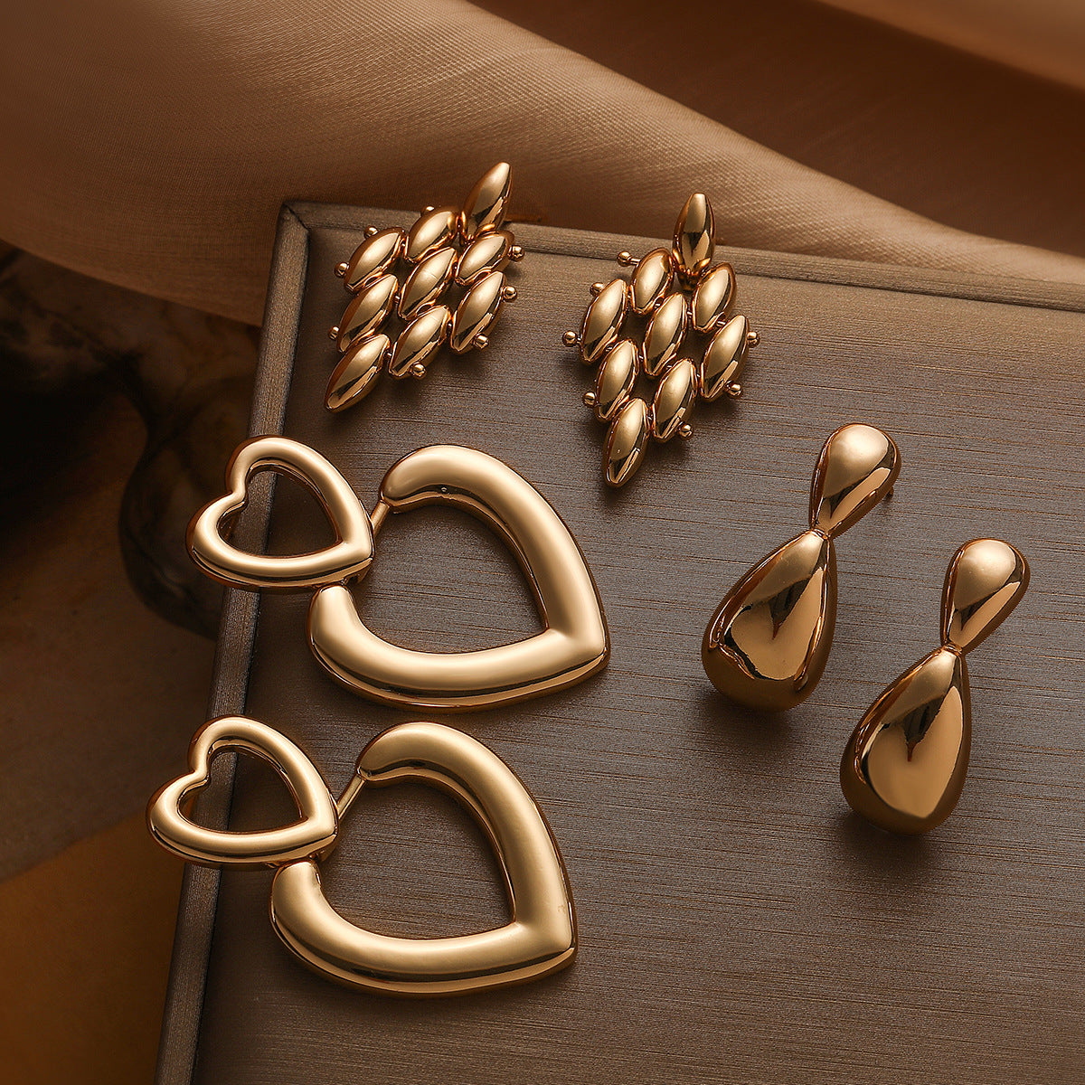 Minimalist Geometric Copper Stud Earrings with 18K Gold Plating and Micro-Pave Detailing for Women