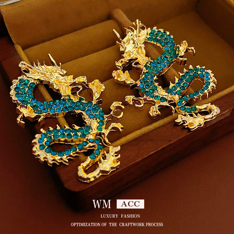 Fashionable Dragon-Shaped Zirconia Ear Cuffs for Women Stainless Steel Plated with Real Gold No-Piercing Ear Bone Clips