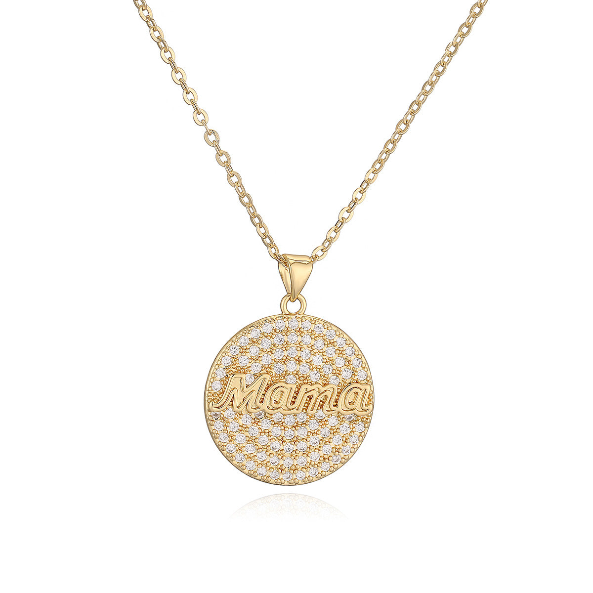 Minimalist Elegant 18K Gold Plated Brass Round Letter MAMA Cubic Zirconia Pendant Necklace for Women