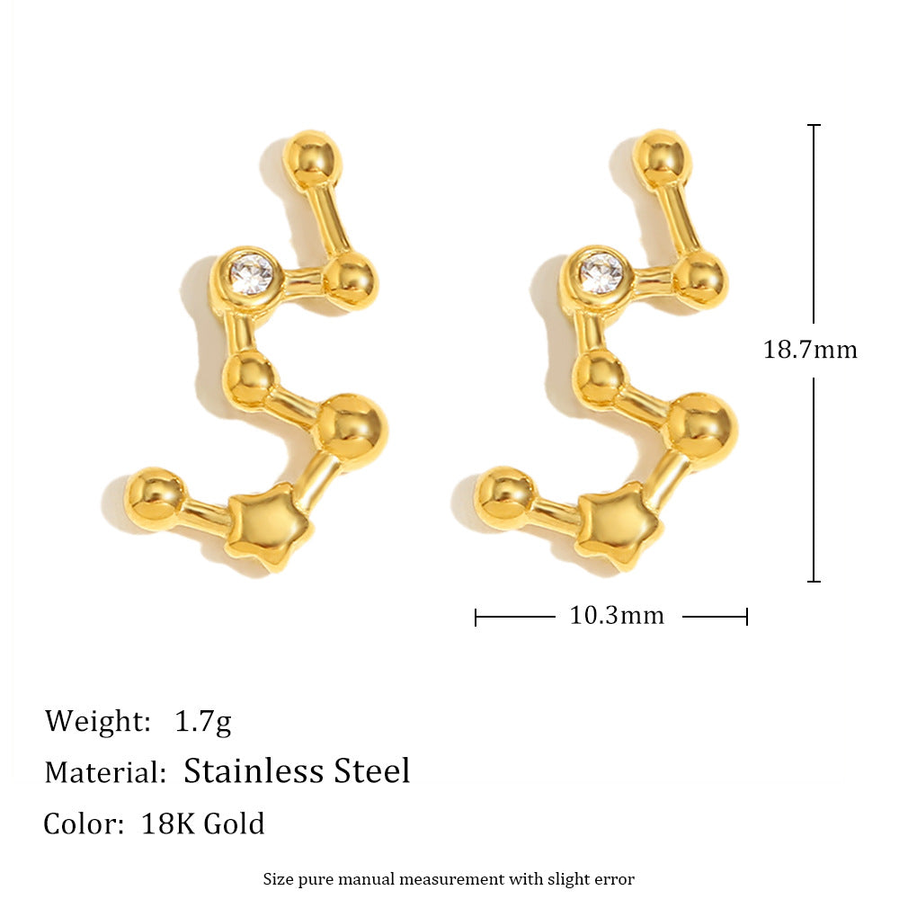 Pendientes de Constelaciones del Zodíaco de Moda en Acero Inoxidable con Baño de Oro de 18K y Detalles de Pedrería