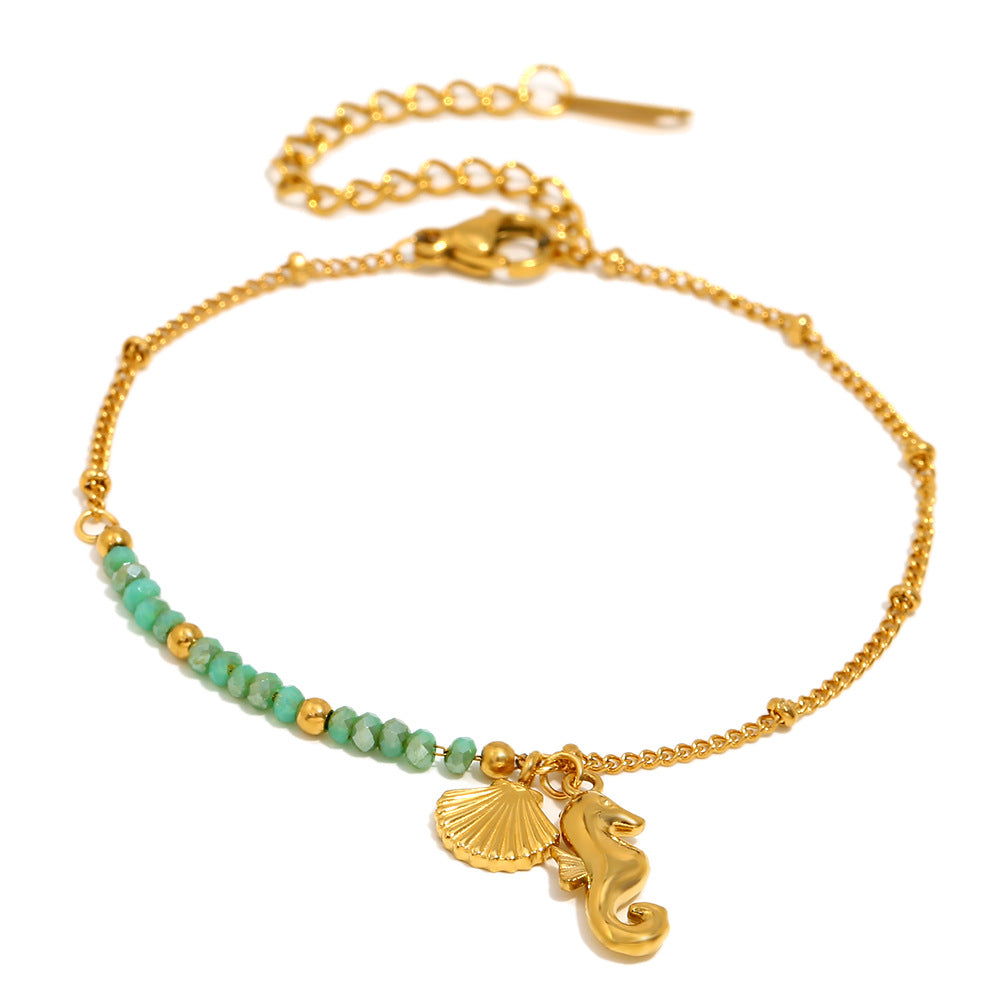 Fashionable Geometric Stainless Steel Plated 18K Gold Seahorse Pearl Bracelet for Women