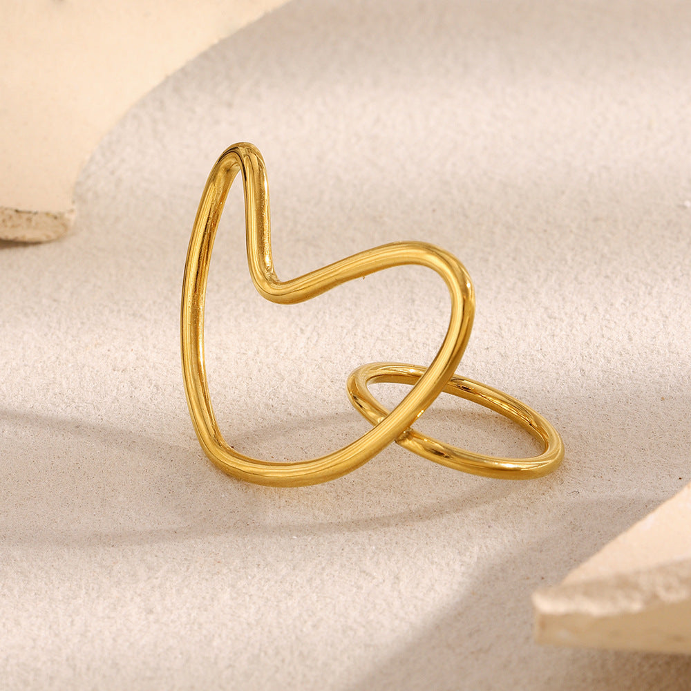Minimalist Heart-Shaped Stainless Steel Ring with 18K Gold Plating for Women