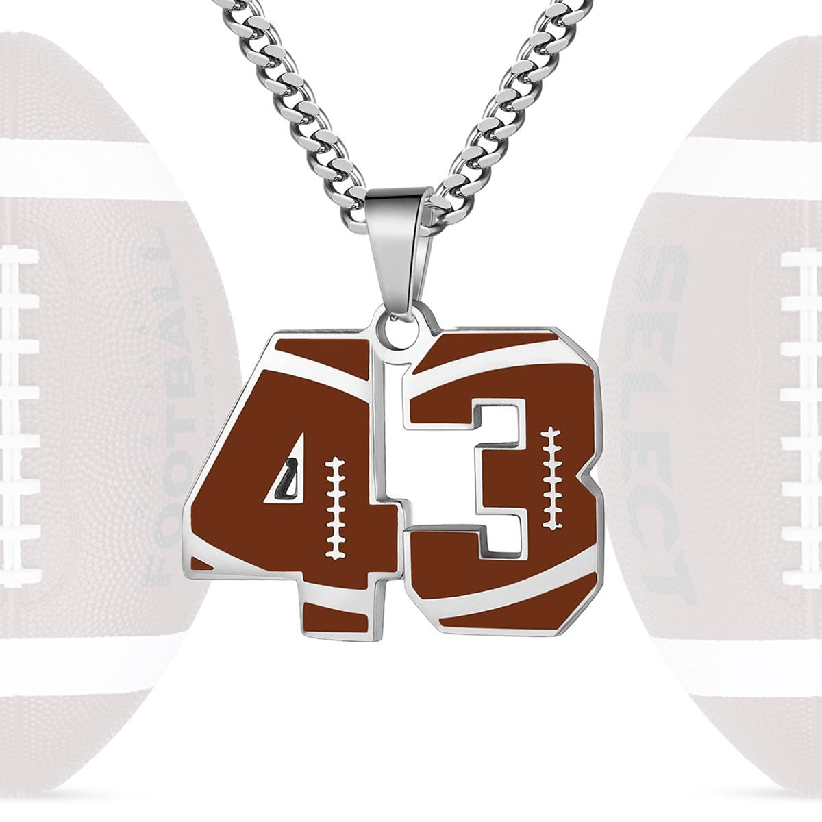 Motivational Football Number Pendant Necklace for Men in Stainless Steel with Polished Finish and Letter/Number Design