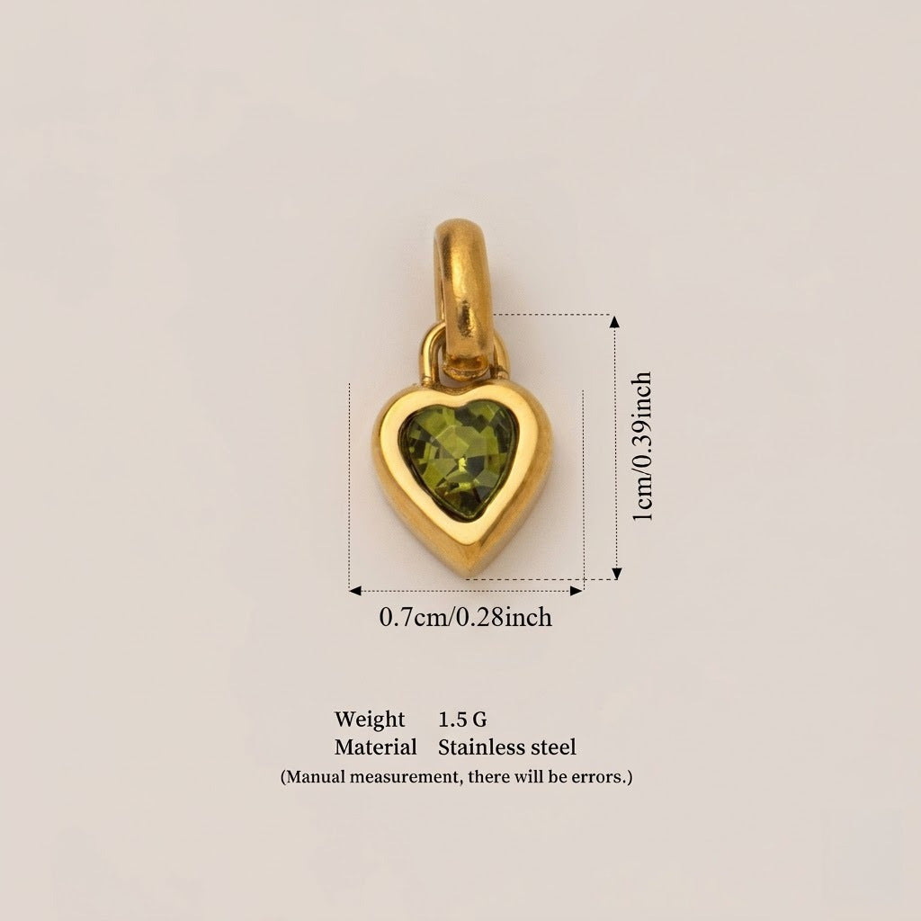 Minimalist Heart Letter Titanium Steel Plated Gemstone Pendant Charm Bar for Women