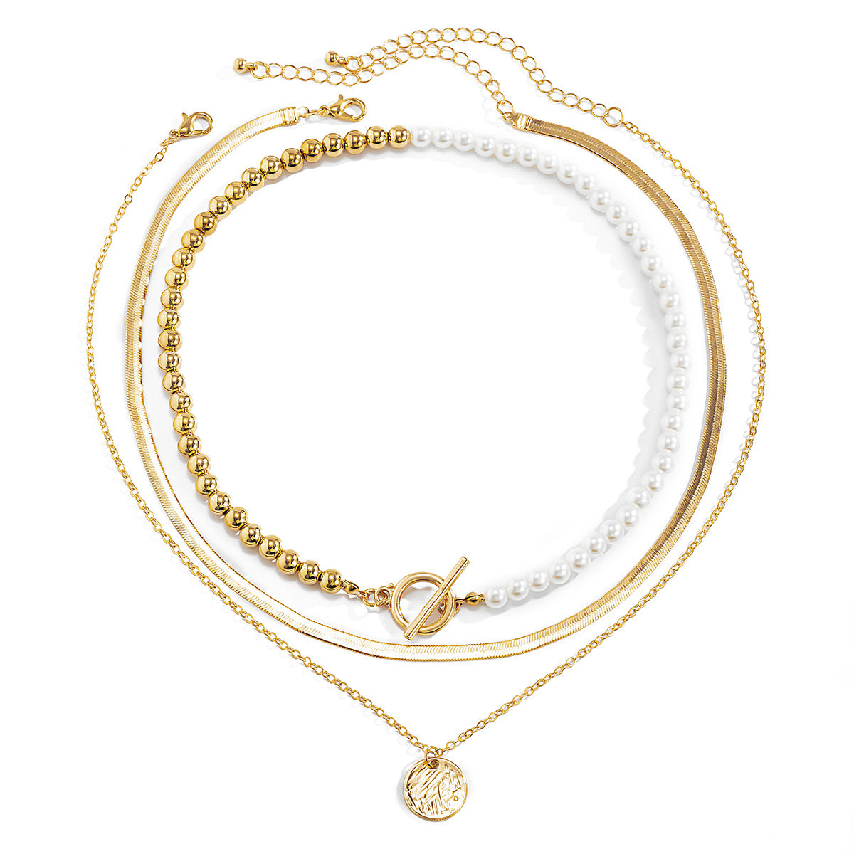 Set di collane con pendente geometrico stile vintage con perline in lega e finitura placcata su catena a serpente per donna