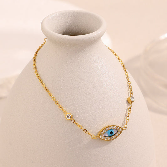 Fashionable Minimalist Geometric Eye-Shaped Stainless Steel Plated 18K Gold Enamel Bracelet for Women