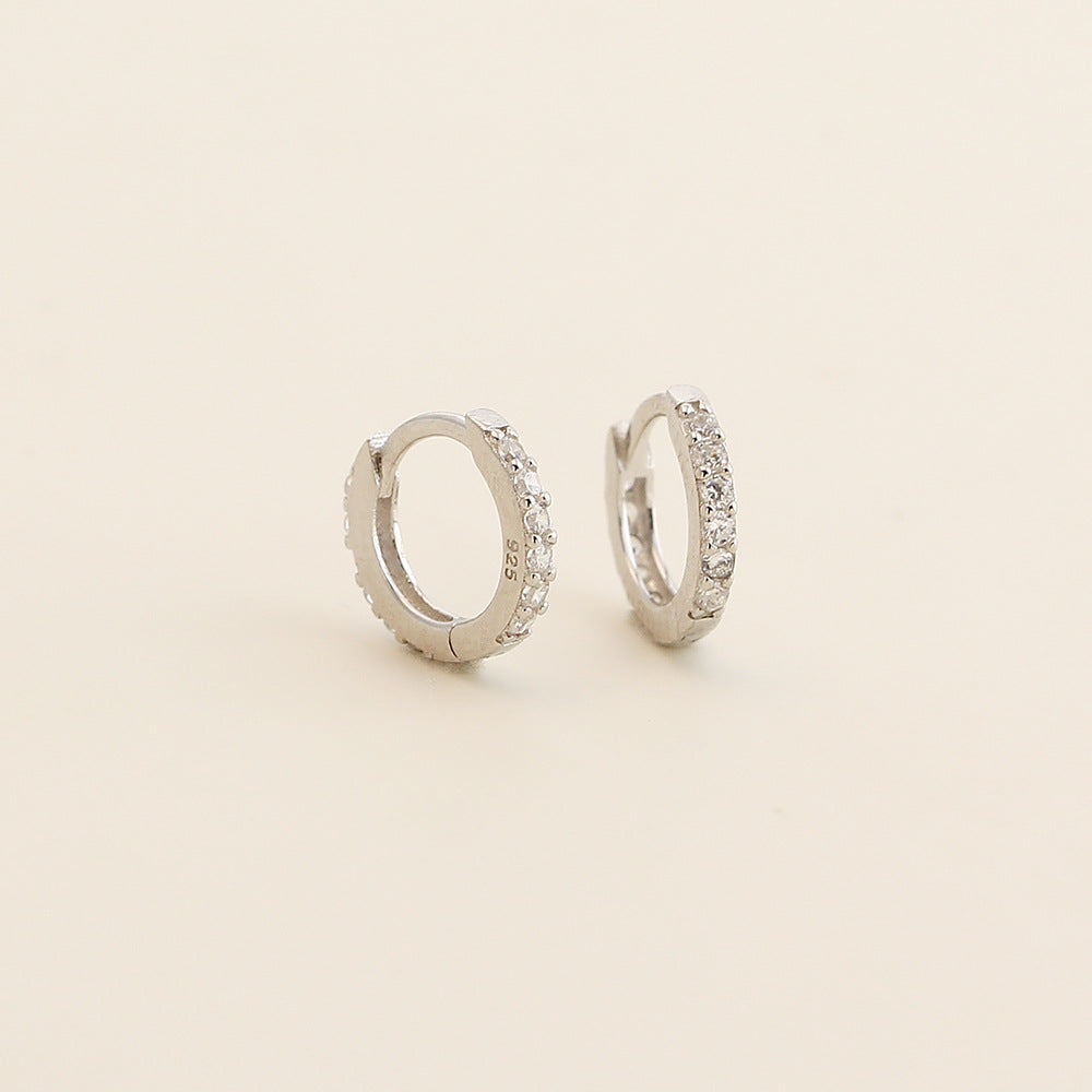 Pendientes de aro de plata de ley 925 con diseño geométrico de estilo vintage con incrustaciones de diamantes de imitación para mujer