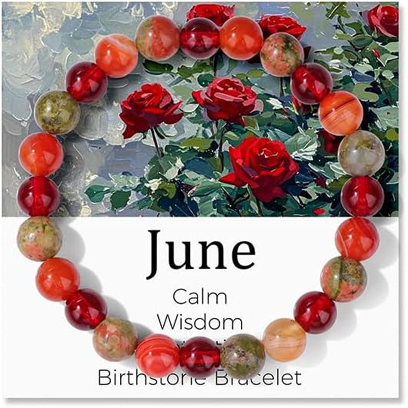 Sweet Natural Gemstone Beaded Stretch Bracelet for Women with Month Card