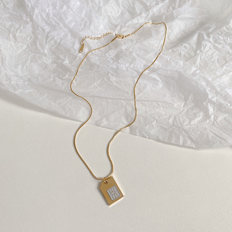 Minimalist Creative Design Titanium Steel Pendant Necklace for Women Square Geometric Electronic Card Holder with Electroplated Finish