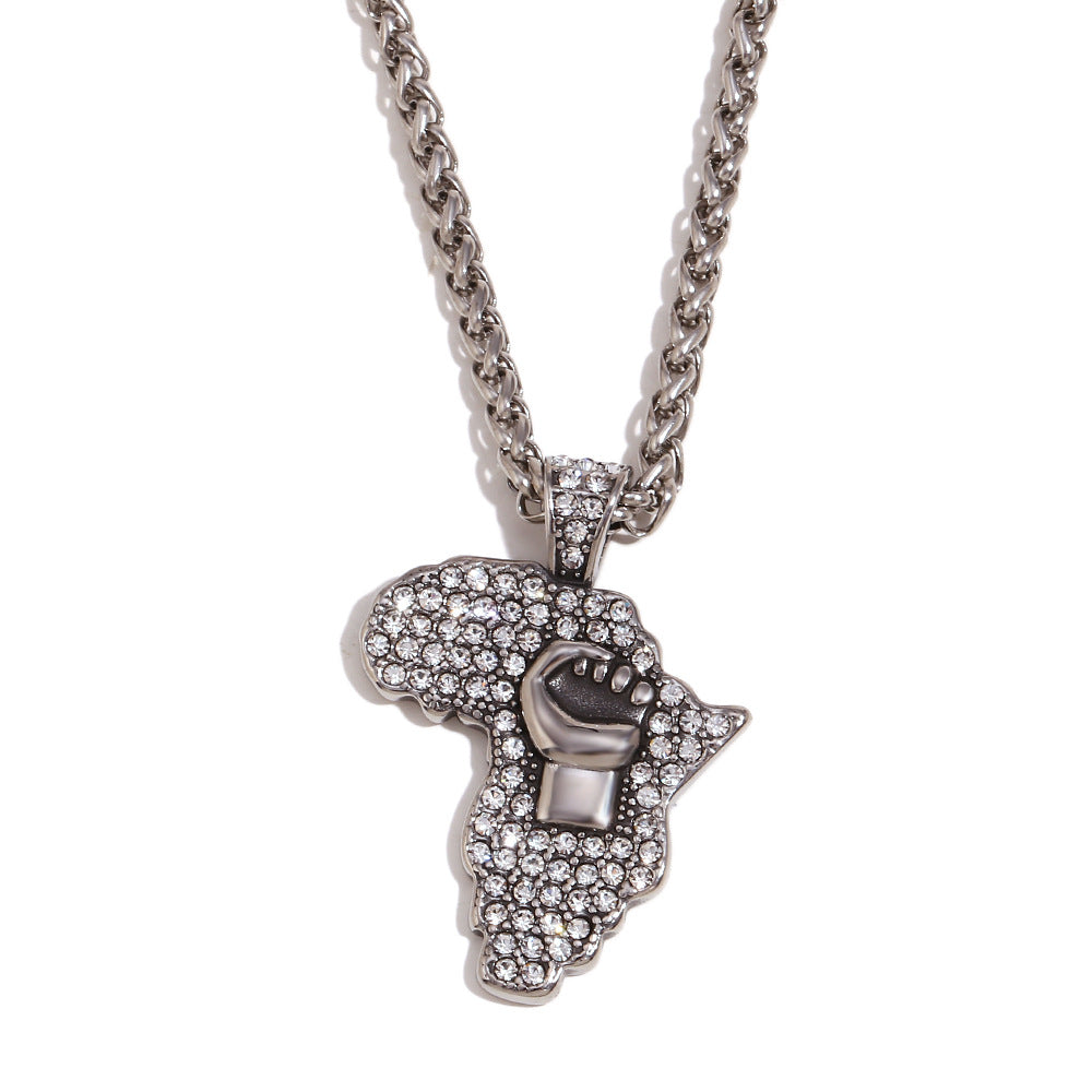 Retro Hip-Hop Style Fist Gesture Pendant Necklace for Men with Stainless Steel Chain and 18K Gold Plated Titanium Steel Pendant