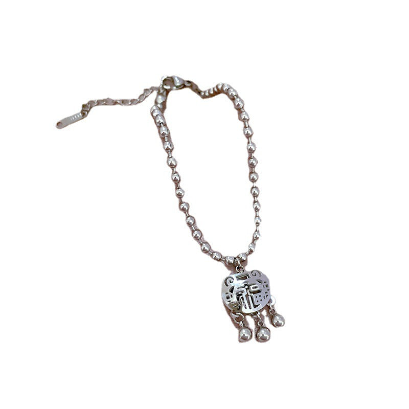 Pulsera de titanio chapada en oro con diseño de cierre Feng Shui para la longevidad, inspirada en Corea, con cuentas redondas y temática de la naturaleza para mujer