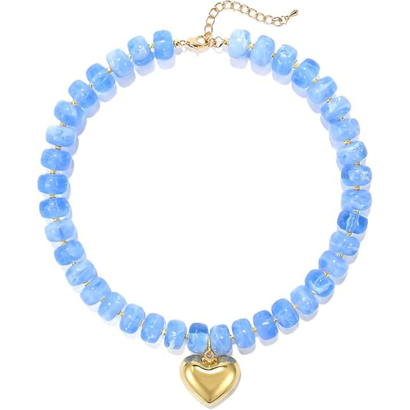 Bohemian Casual Heart Resin Pendant Beaded Necklace for Women