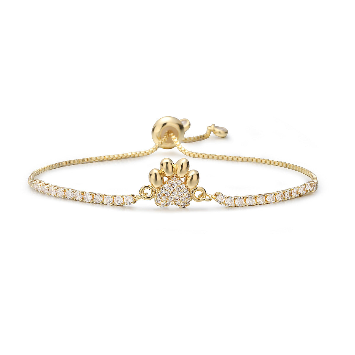 Minimalist Luxury 18K Gold Plated Brass Geometric Heart Cubic Zirconia Inlay Adjustable Cord Bracelet for Women