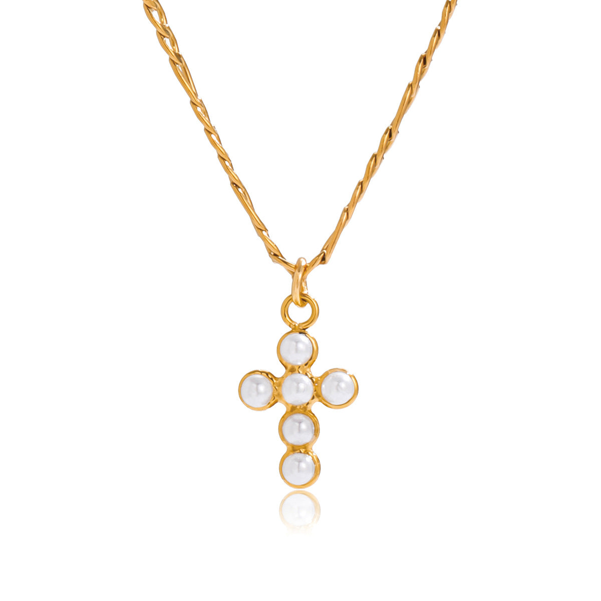 Collana con ciondolo a croce minimalista da donna in acciaio al titanio con finitura galvanizzata