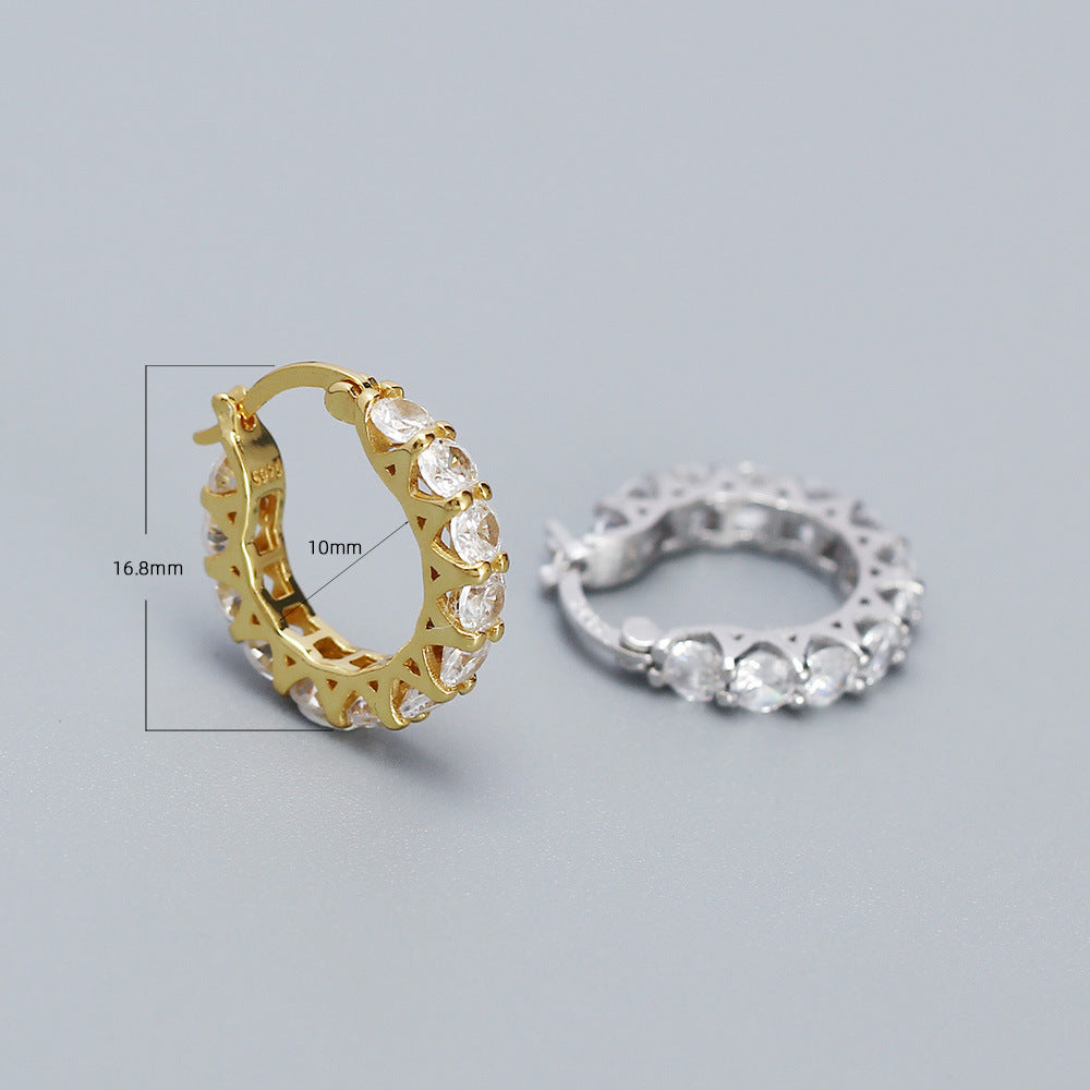 Minimalist Geometric Sterling Silver Hoop Earrings with Zirconia Inlay for Women