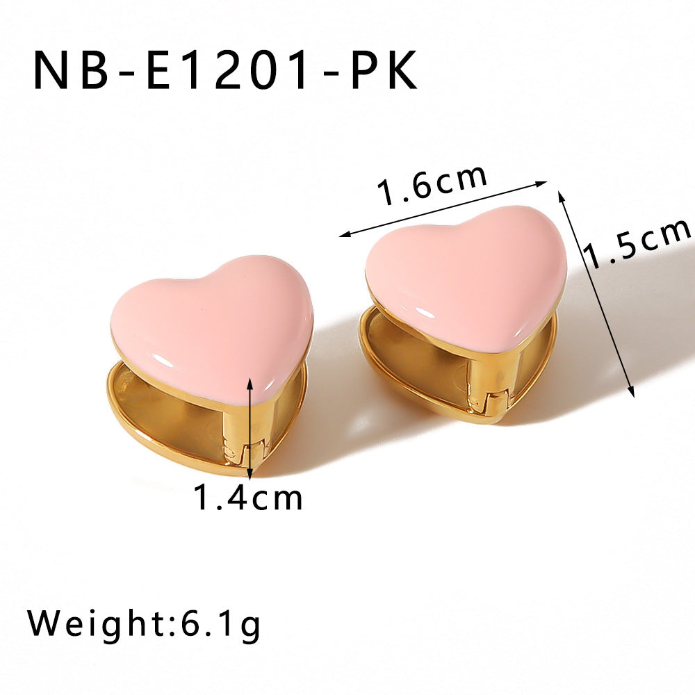 Orecchini da donna in acciaio al titanio con placcatura in oro 18 carati a forma di cuore e sfera, dal design minimalista