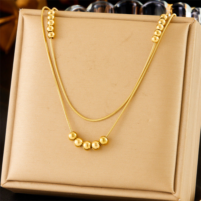 Minimalist Stainless Steel Snake Chain Beaded Sphere Bracelet and Necklace Set
