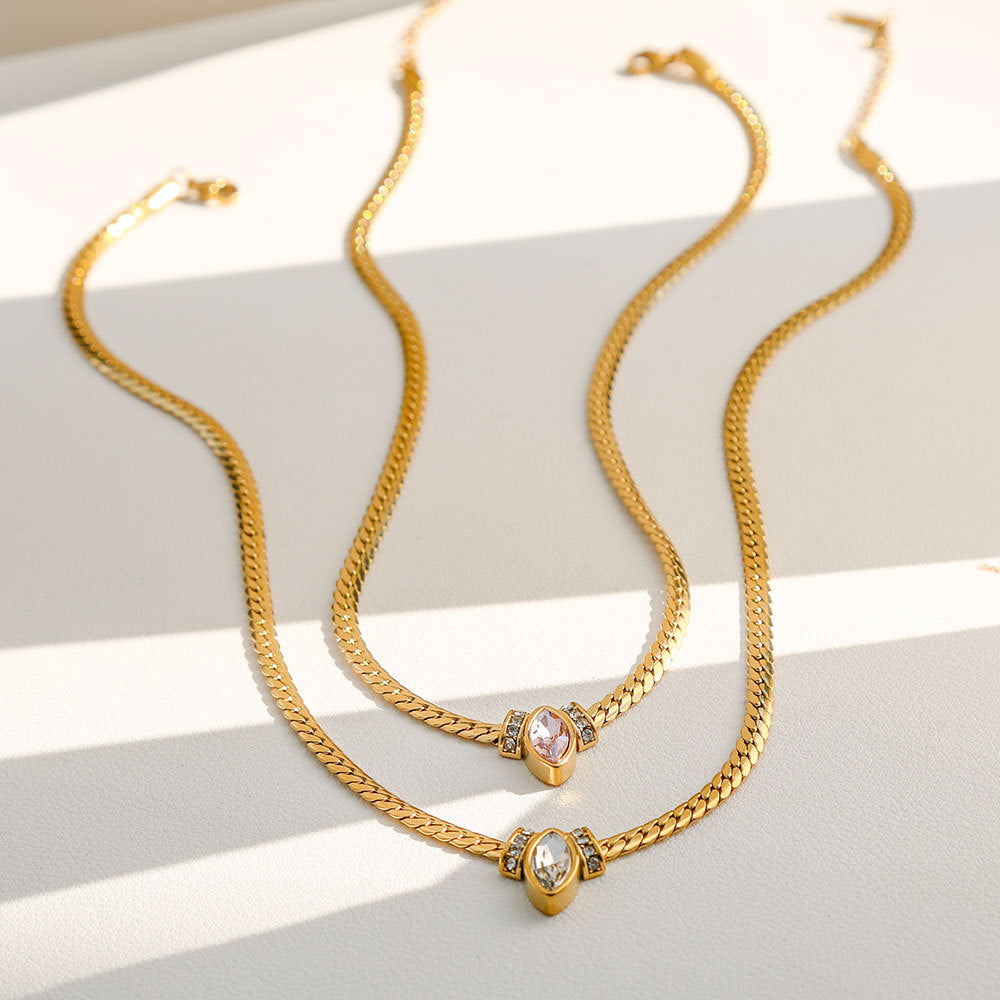 Collana Pendente Occhio Minimalista Geometrica in Acciaio Inossidabile Placcato per Uomo e Donna con Lunghezza Regolabile