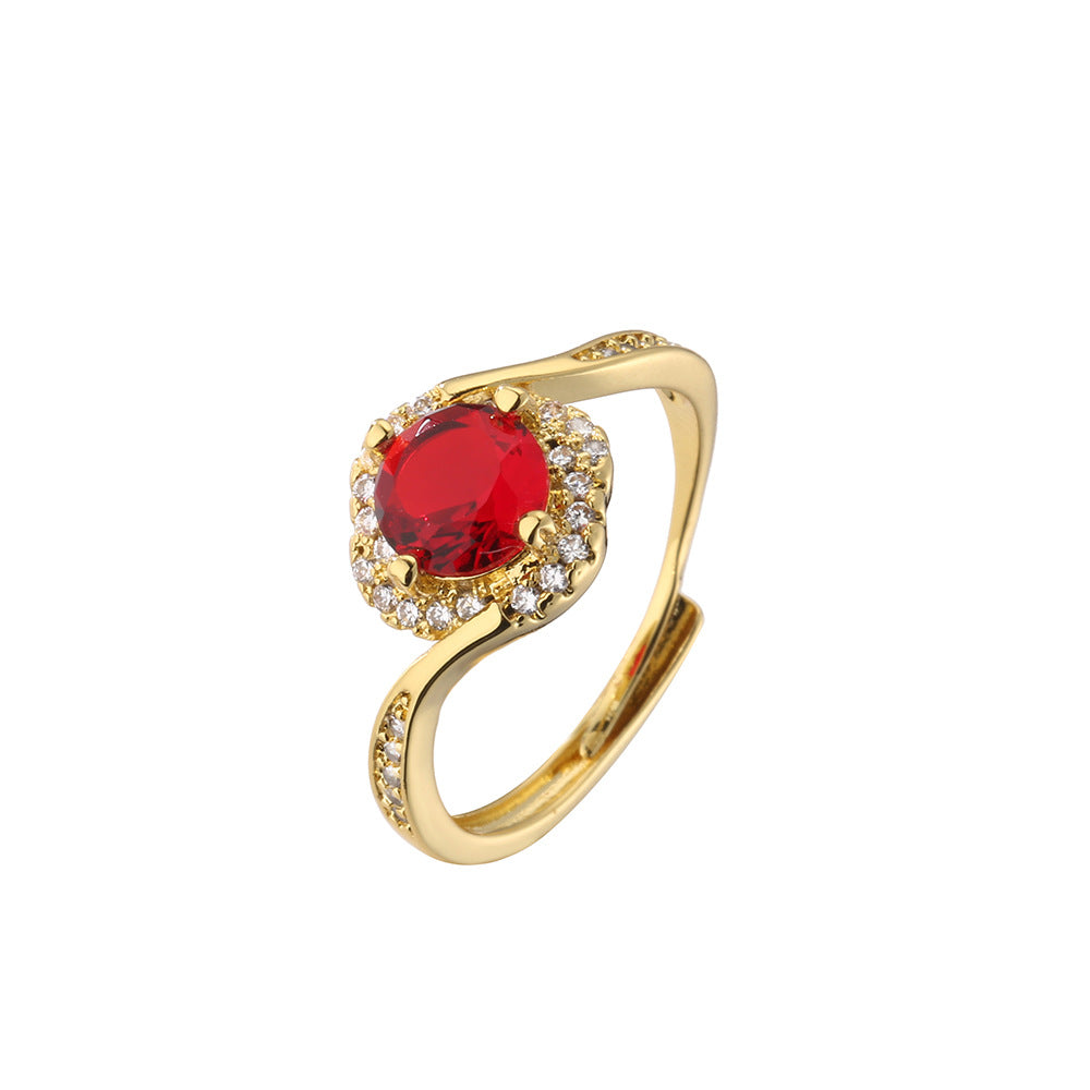 Minimalist Geometric Open Ring for Women Made of Brass with 18K Gold Plating and Zircon Inlay